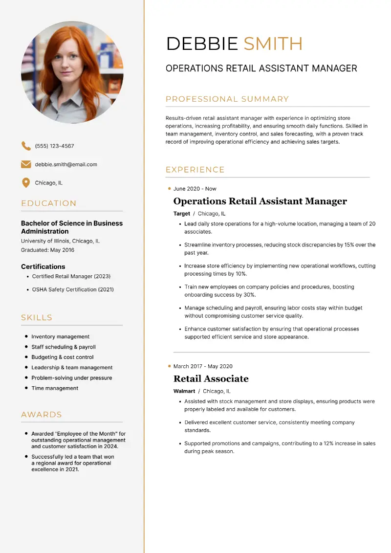 Retail Assistant Manager Resume Examples + Guide for 2025