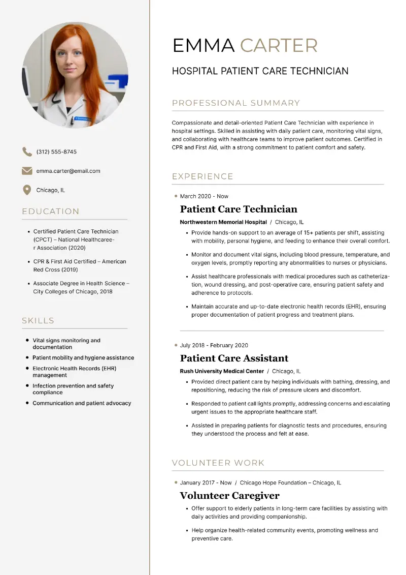 Patient Care Technician Resume Examples and Writing Tips