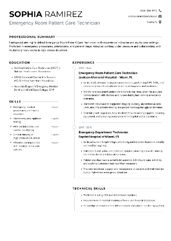 Emergency Room Patient Care Technician Resume Emergency Room Patient Care Technician Resume