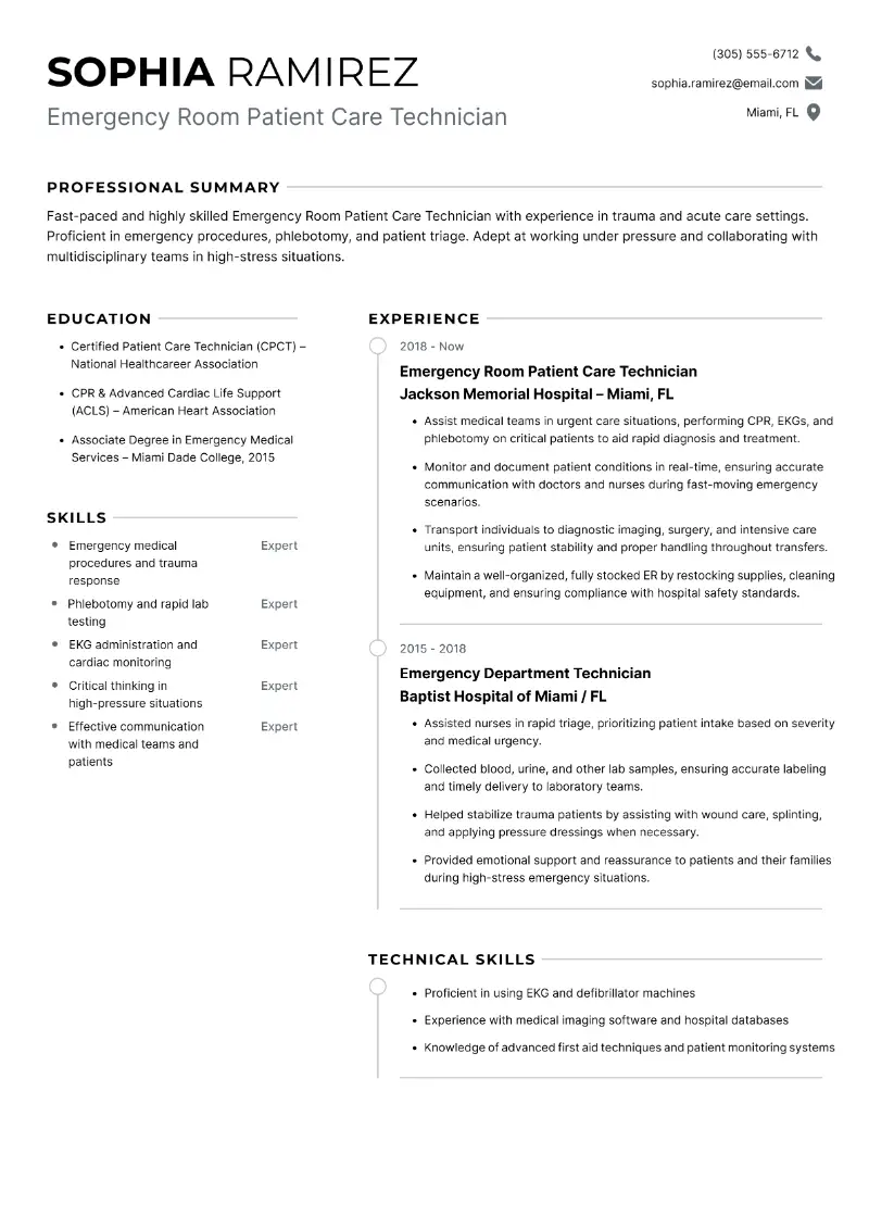 Emergency Room Patient Care Technician Resume Emergency Room Patient Care Technician Resume