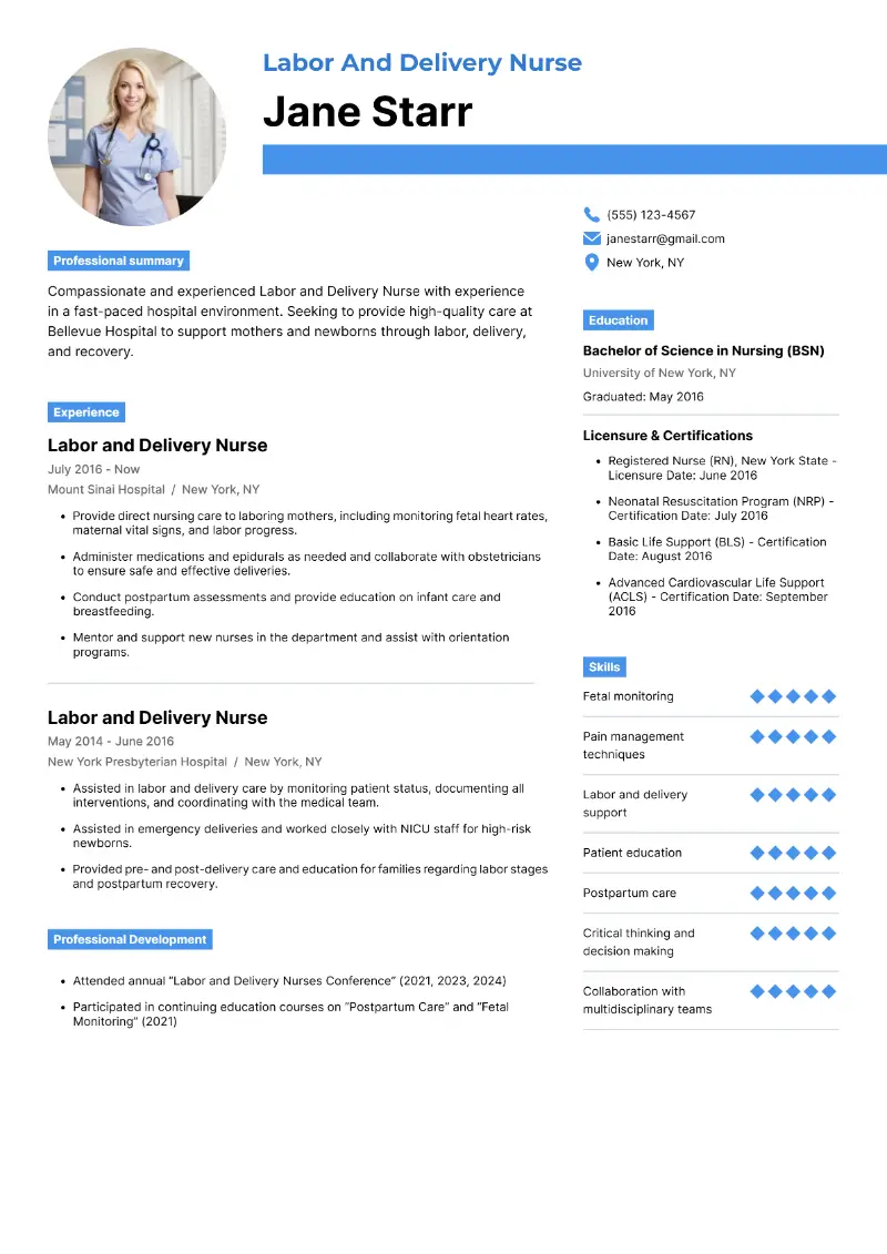 Labor and Delivery Nurse Resume Examples + Key Tips for 2025