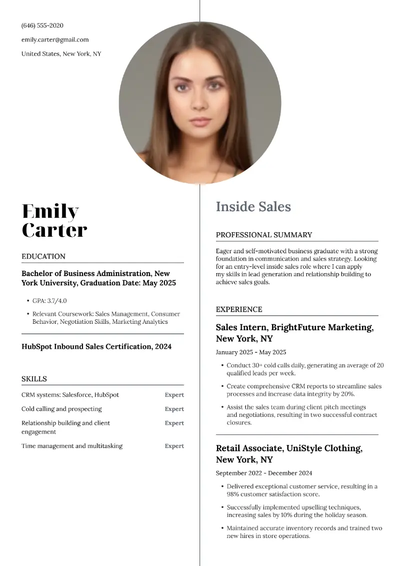Inside Sales Resume Examples & Templates for 2025