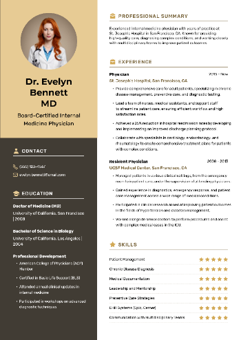 Board-Certified Internal Medicine Physician Resume