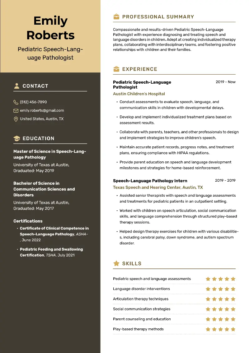 Speech-Language Pathologist Resume Examples for 2025