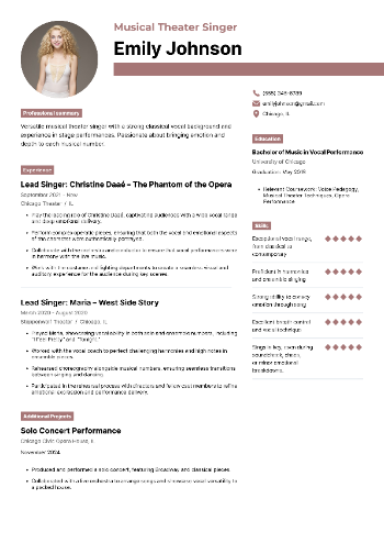 Musical Theater Singer Resume
