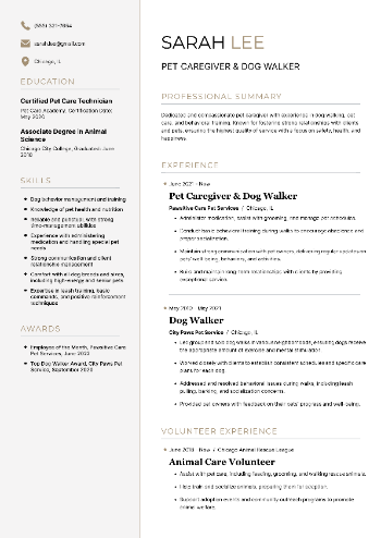 Pet Caregiver & Dog Walker Resume