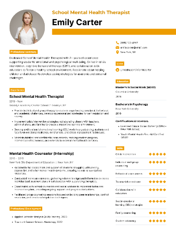 School Mental Health Therapist Resume