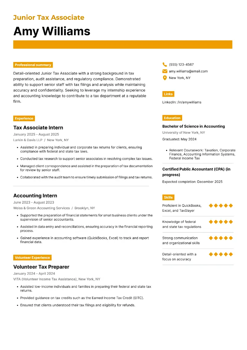 Tax Associate Resume Examples and Key Tips for 2025