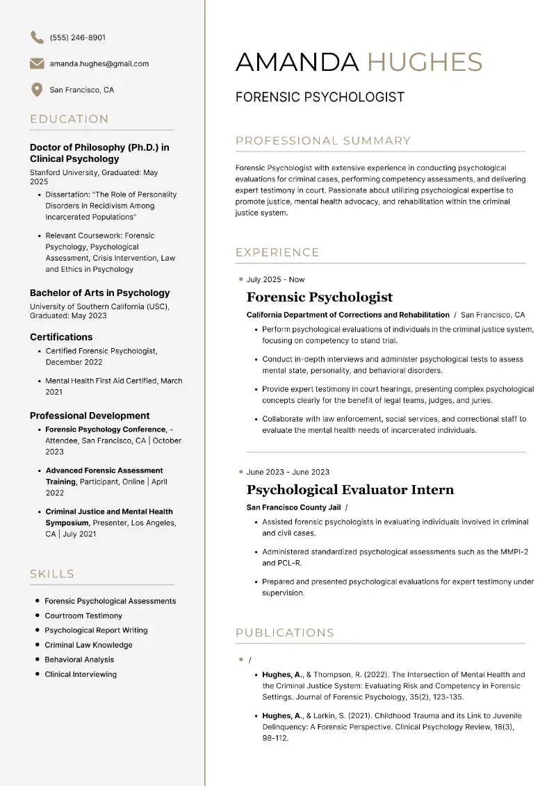 Forensic Psychologist Resume