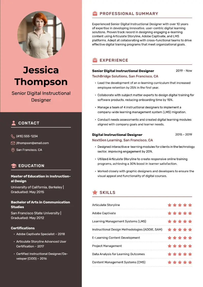 Senior Instructional Designer Resume Examples and Key Tips