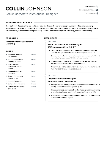 Senior Corporate Instructional Designer Resume