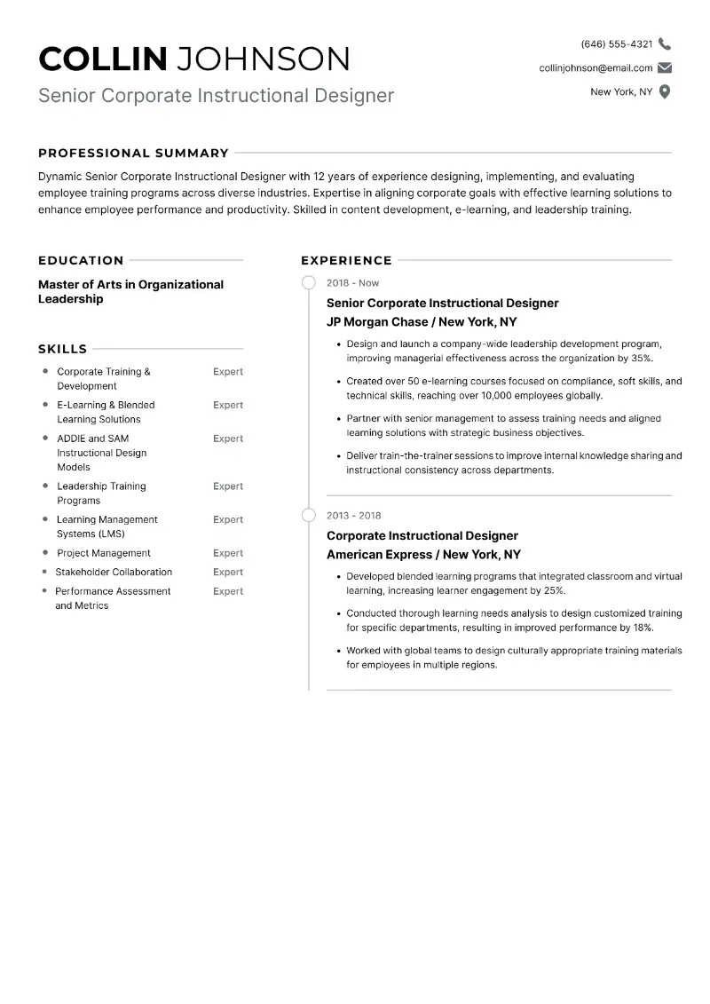 Senior Corporate Instructional Designer Resume