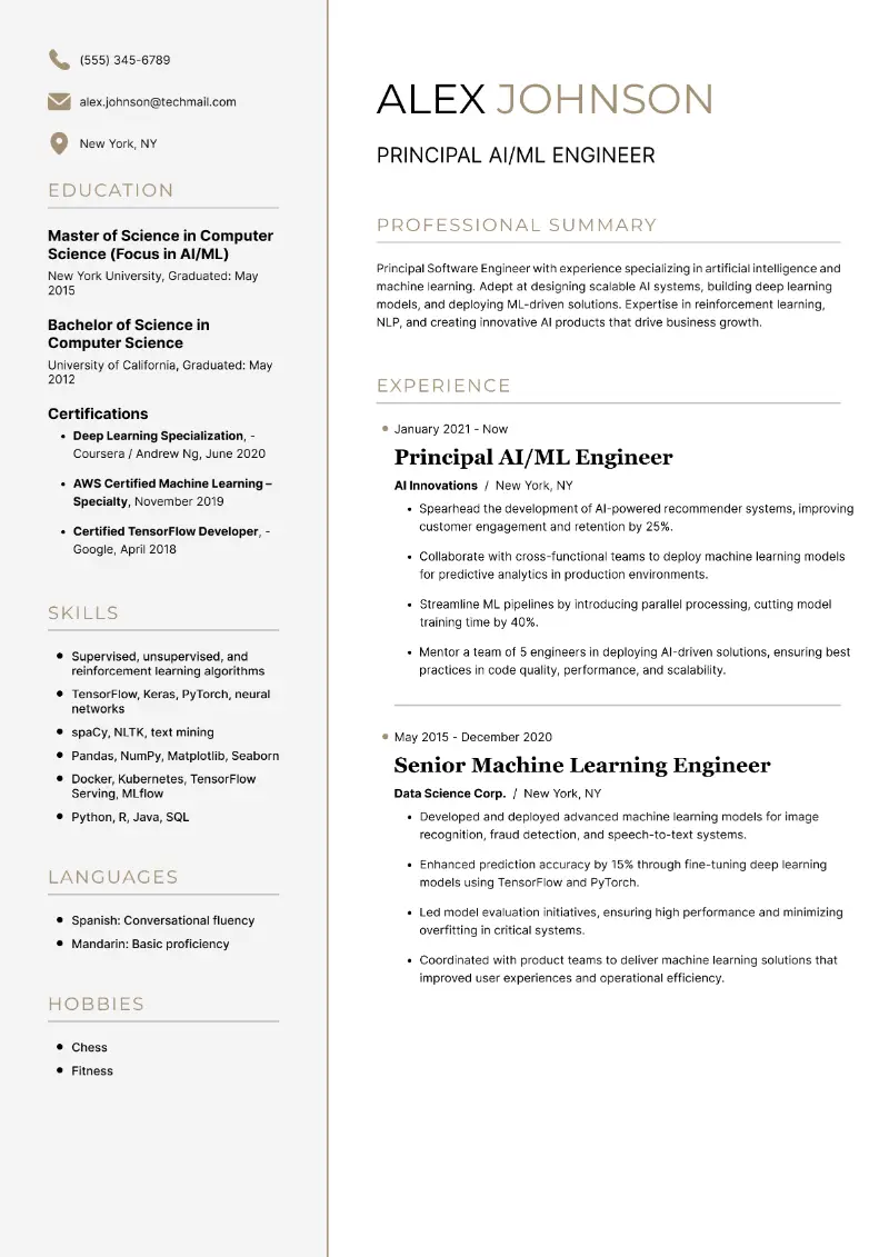 Principal AI/ML Engineer Resume