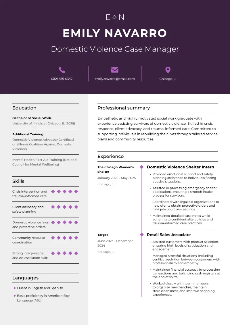Domestic Violence Case Manager Resume