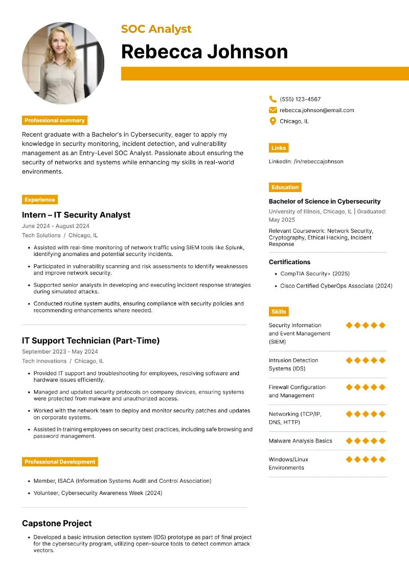 Junior SOC Analyst Resume Examples + Essential Tips