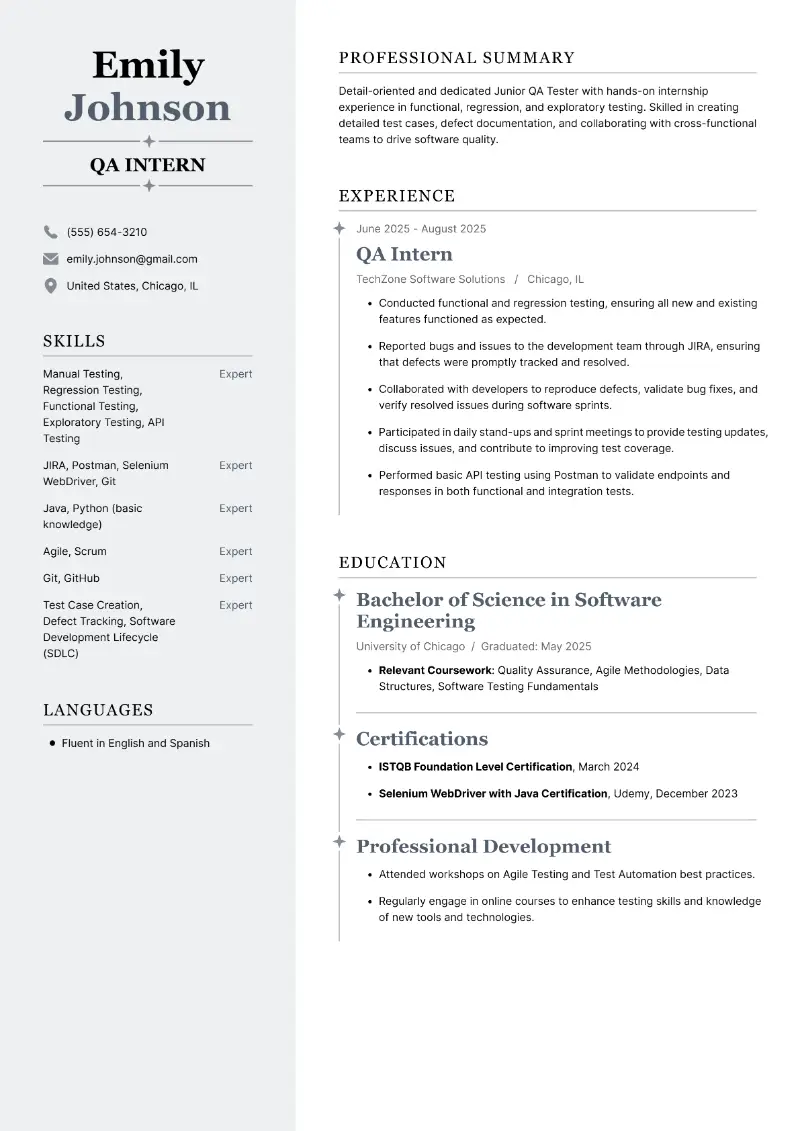 QA Intern Resume