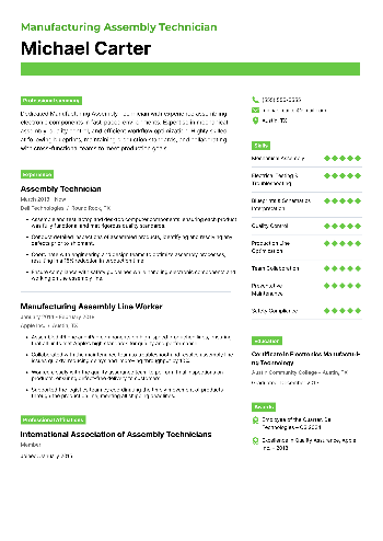 Manufacturing Assembly Technician Resume Manufacturing Assembly Technician Resume