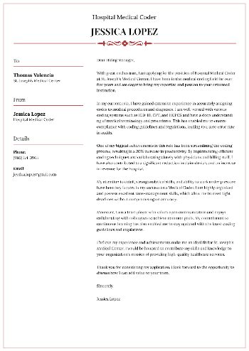 Hospital Medical Coder Cover Letter Sample Hospital Medical Coder Cover Letter Sample