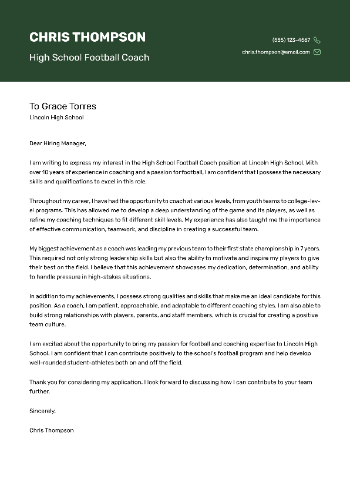 High School Football Coach Cover Letter