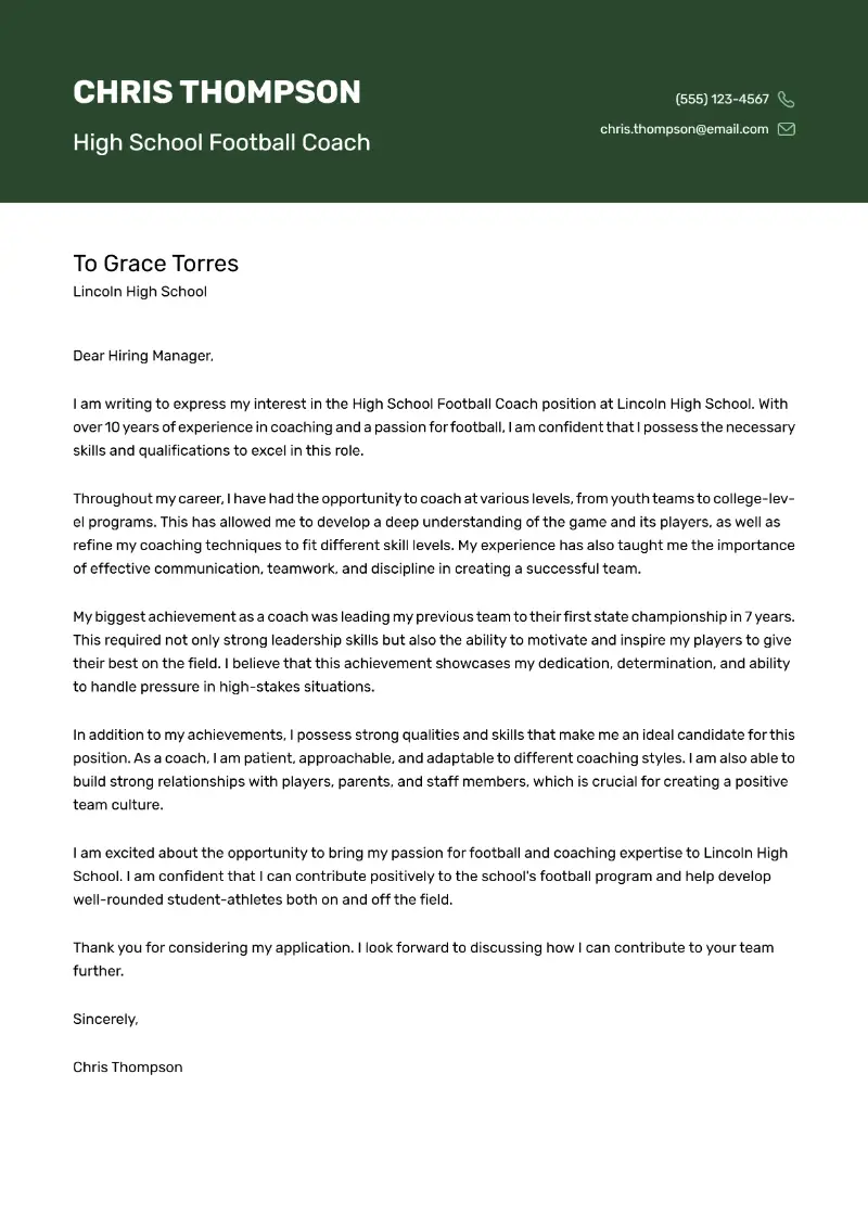 High School Football Coach Cover Letter High School Football Coach Cover Letter