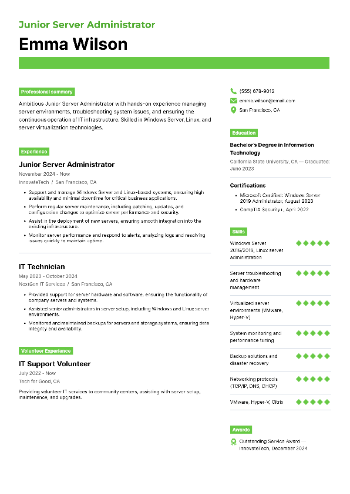 Junior Server Administrator Resume