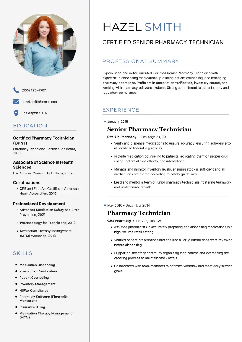 Senior Pharmacy Technician Resume Examples, Tips, and Skills