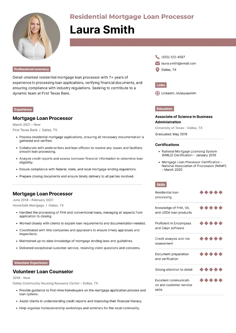 Mortgage Loan Processor Resume Guide with Examples