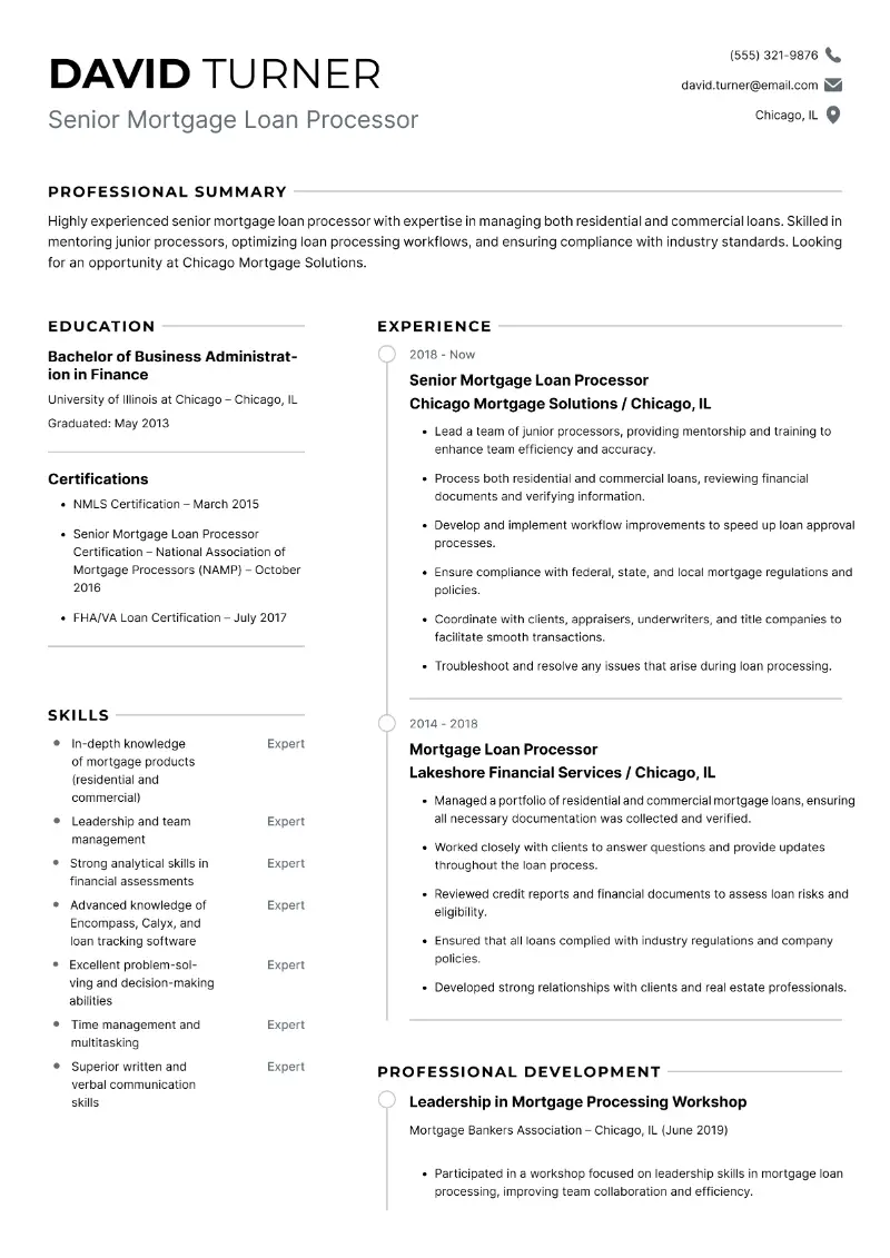 Senior Mortgage Loan Processor Resume