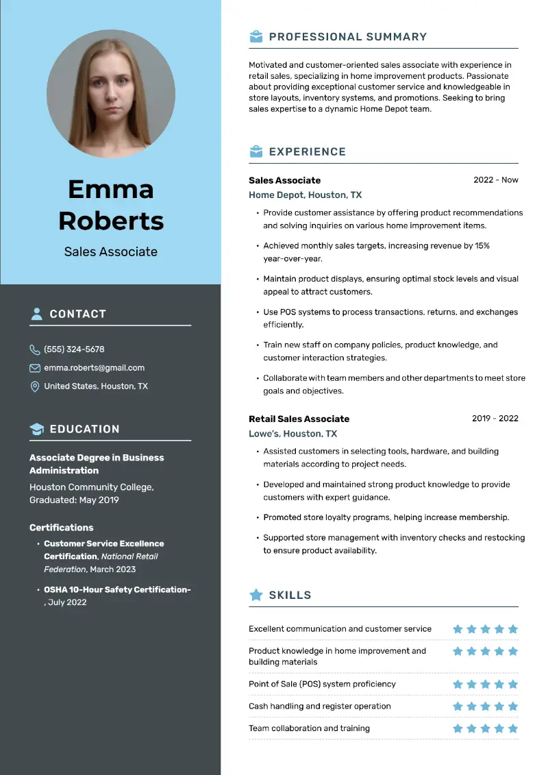 Home Depot Resume Examples & Guide for Success in 2025