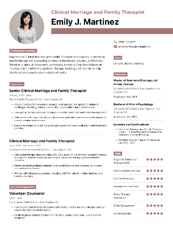 Clinical Marriage and Family Therapist Resume