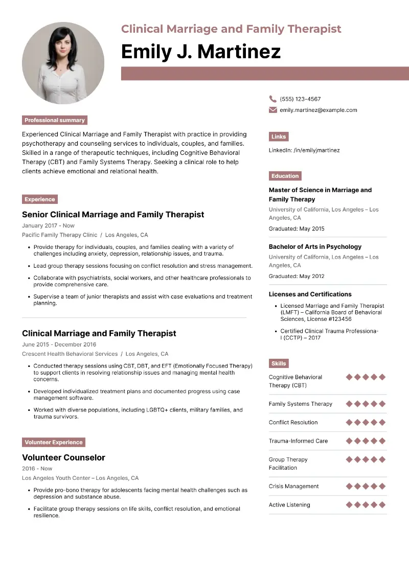 Marriage and Family Therapist Resume Examples and Key Tips