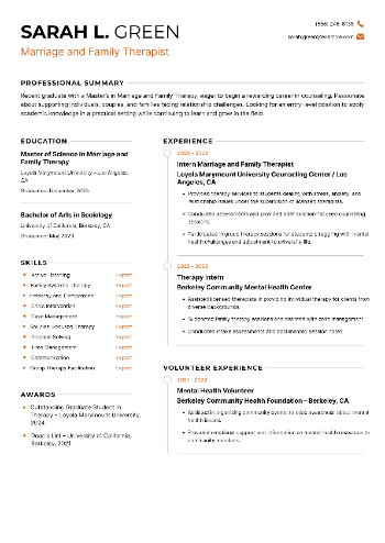 Marriage and Family Therapist Resume