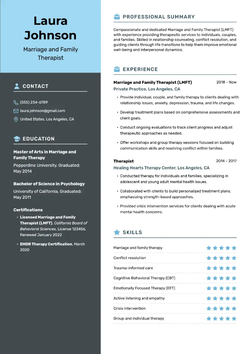 Private Practice Therapist Resume Examples & Tips