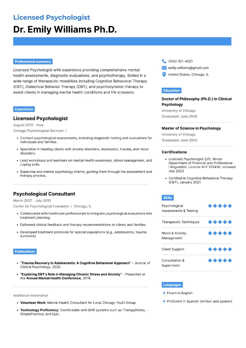Licensed Psychologist Resume Licensed Psychologist Resume