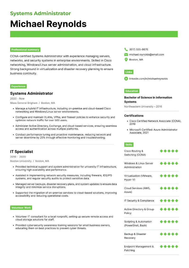 Systems Administrator Resume