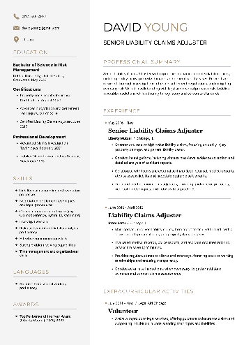 Senior Liability Claims Adjuster Resume Senior Liability Claims Adjuster Resume