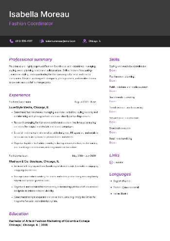 Fashion Coordinator Resume