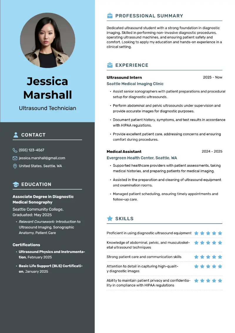 Ultrasound Student Resume Examples for 2025