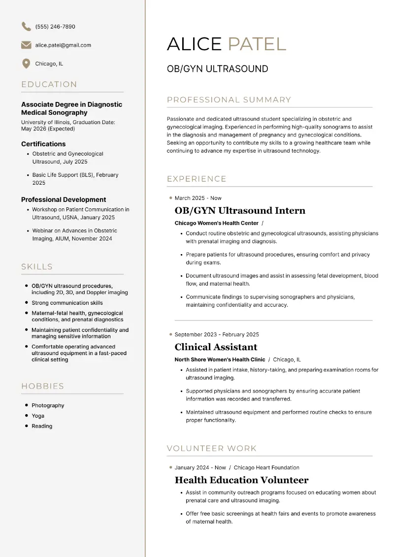 OB/GYN Ultrasound Resume OB/GYN Ultrasound Resume