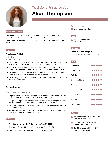 Traditional Visual Artist Resume Traditional Visual Artist Resume