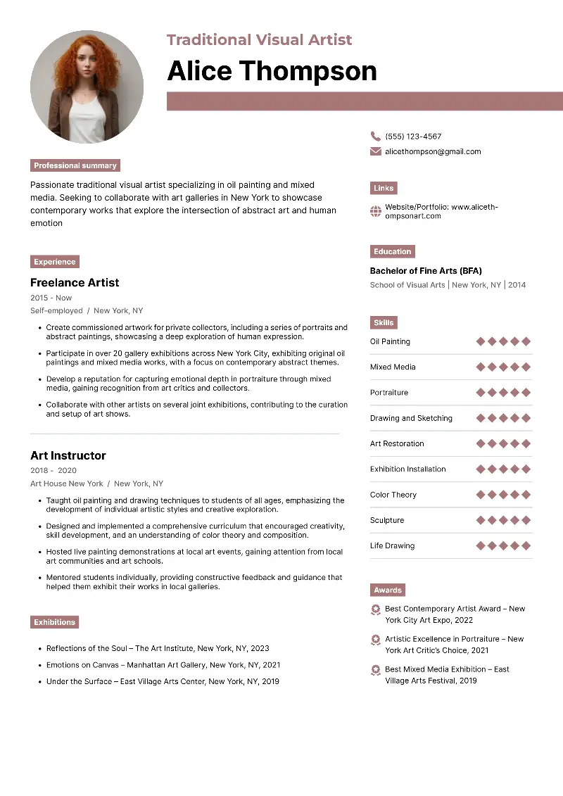 Visual Artist Resume Examples & Writing Tips for Success