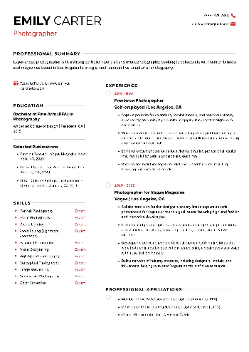Photographer Resume Photographer Resume