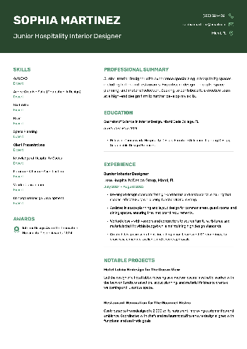 Junior Hospitality Interior Designer Resume Junior Hospitality Interior Designer Resume