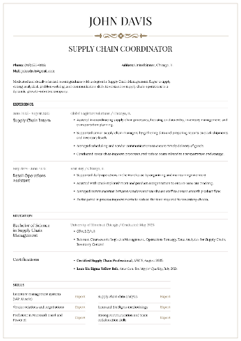 Supply Chain Coordinator Resume Supply Chain Coordinator Resume