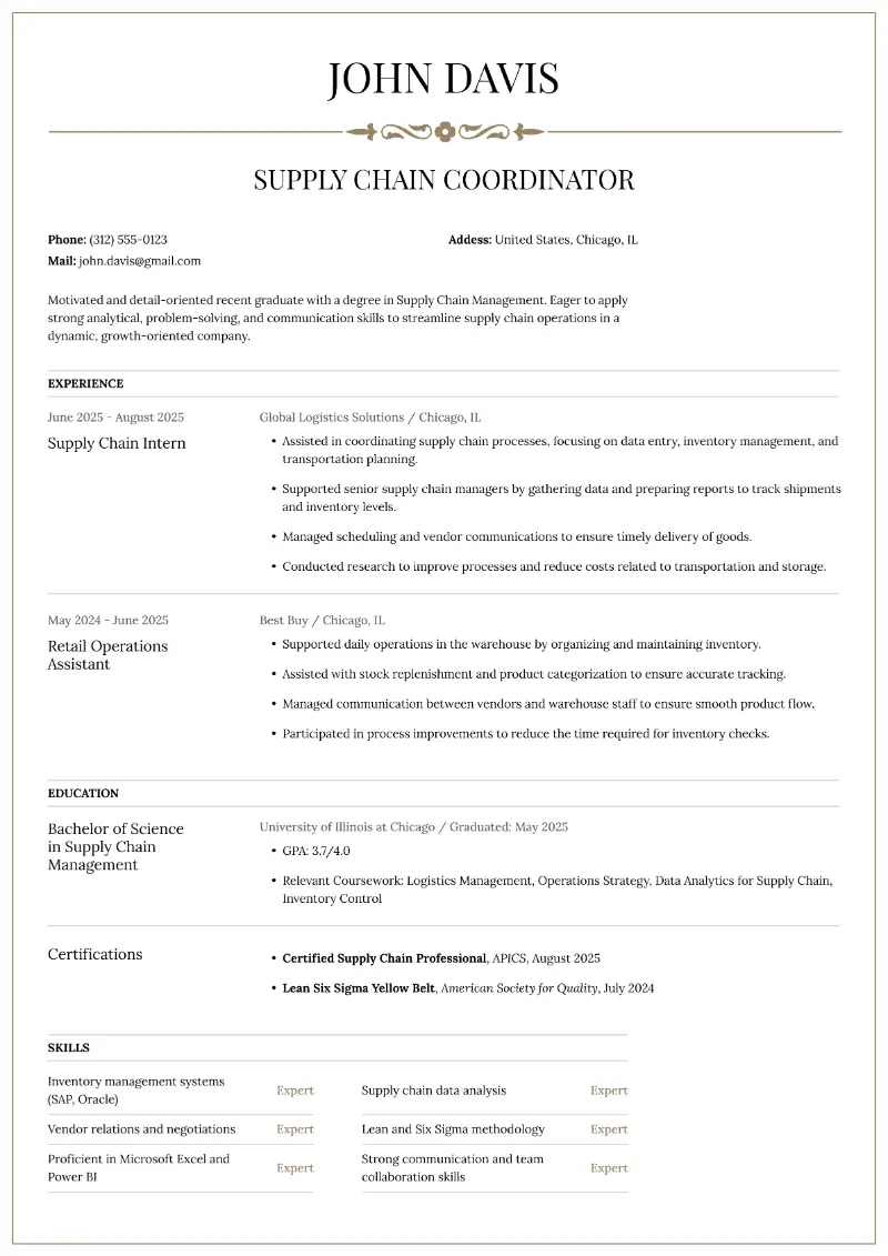 Entry-Level Supply Chain Manager Resume Examples for 2025
