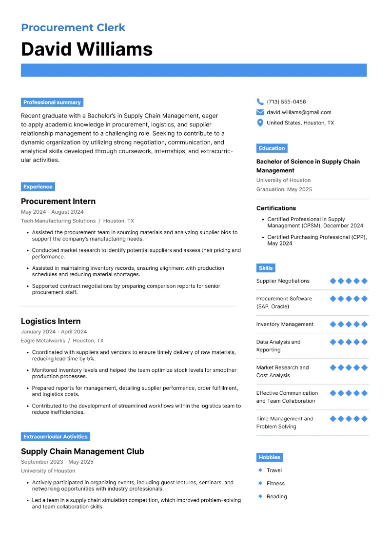 Procurement Clerk Resume Procurement Clerk Resume