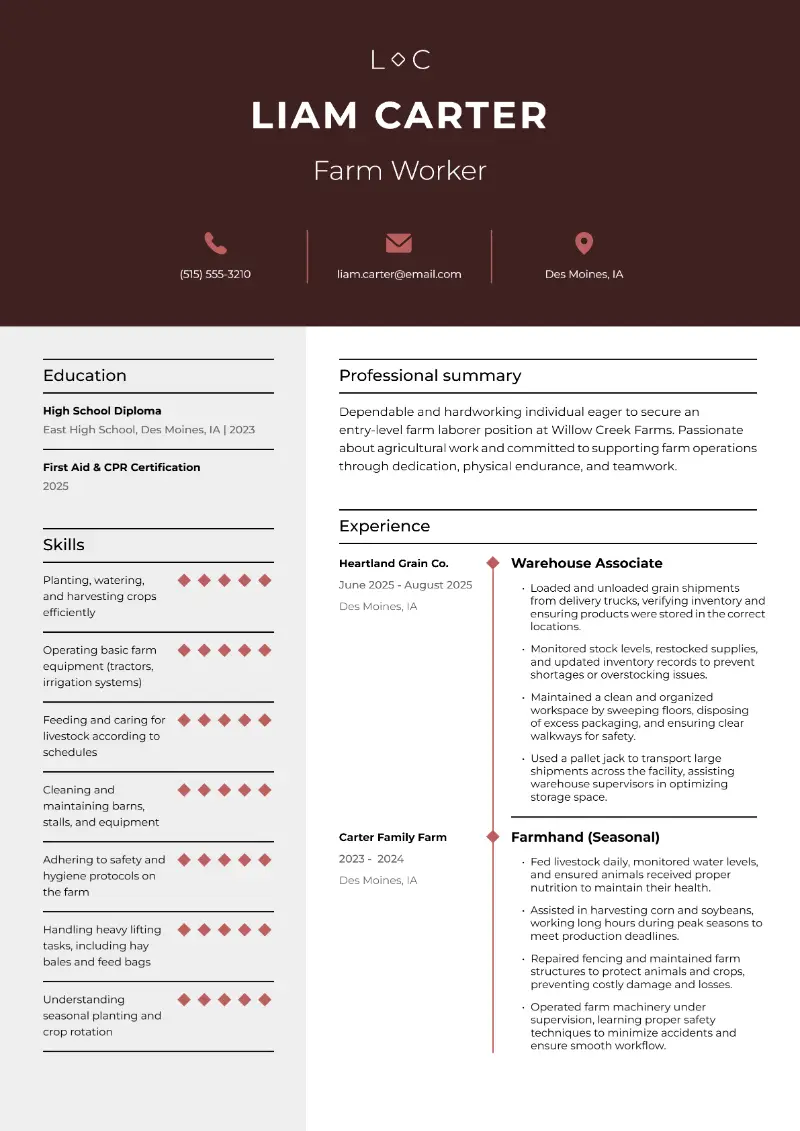 Farm Worker Resume