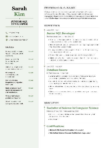 Junior SQL Developer Resume
