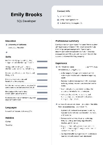 SQL Developer Resume