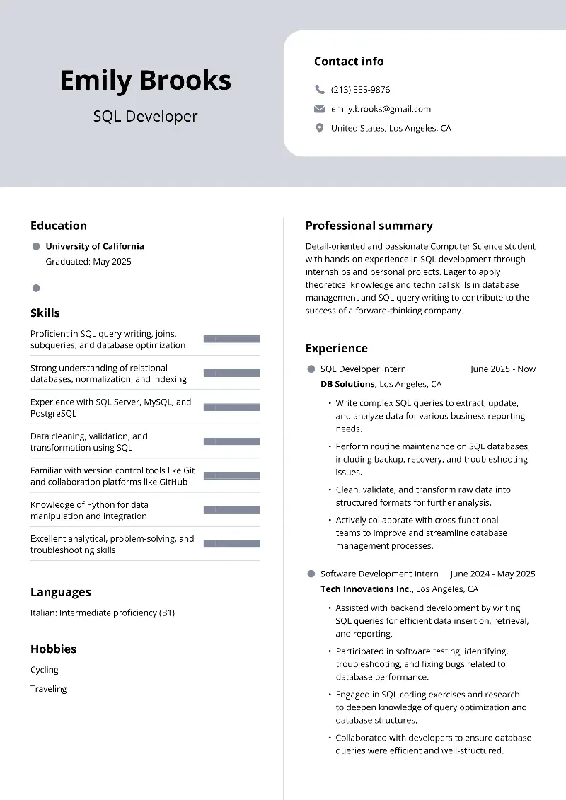 SQL Developer Resume SQL Developer Resume